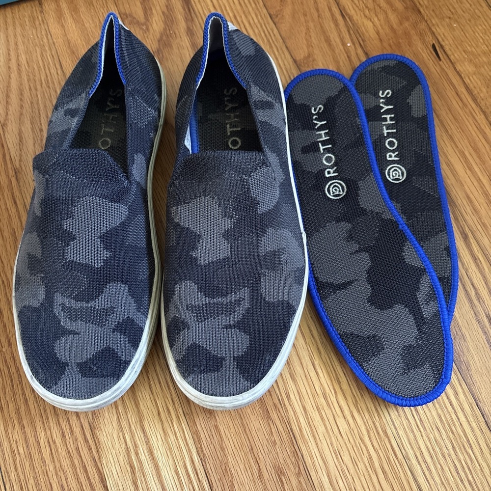 Rothy's The Original Slip On Sneaker Women's 7.5 Gray Camo Comfort Shoe /Insert